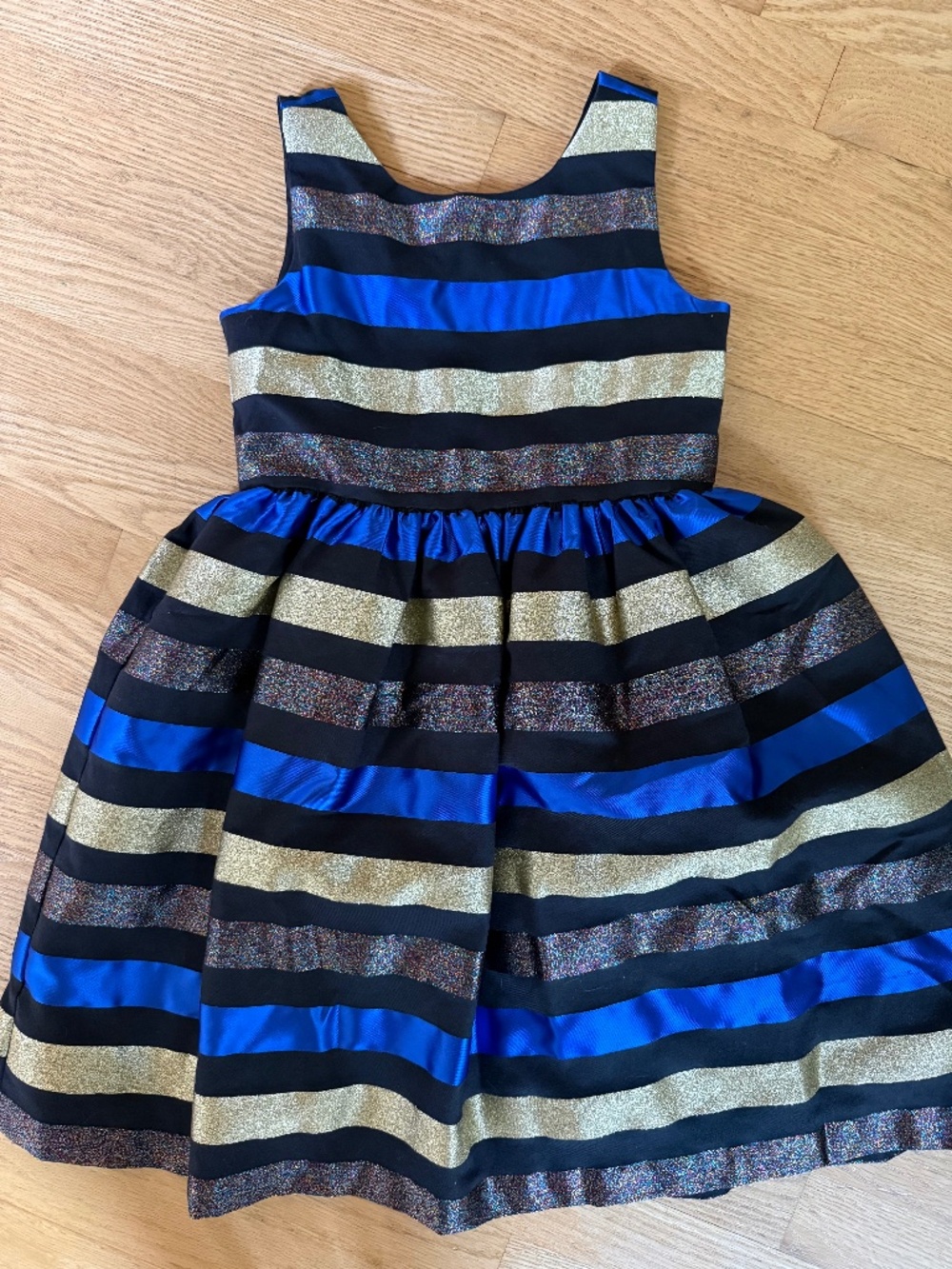 All dressed up Gymboree Size 7 Black Blue Gold Stripe Girl Dress